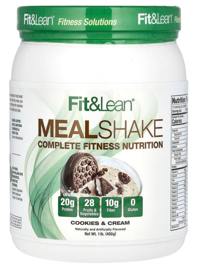 Fit & Lean مشروب الوجبة الكامل للتغذية الرياضية بنكهة الكوكيز والكريمة 1 رطل (450 جرام)