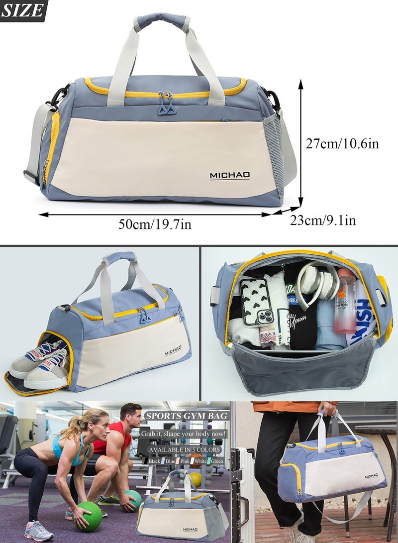 Qiccijoo Qiccijoo Sports Gym Bag Travel Duffel Bag with Shoes Compartment and Wet Pocket for Men Women,50L Large Weekend Overnight Luggage Bag Carry on Bag Yoga Tote Bags(Blue) - Image 2