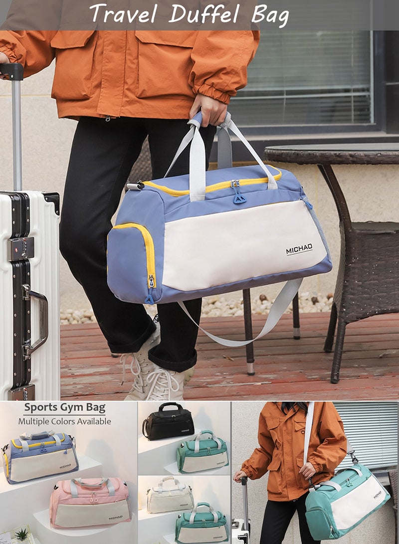 Qiccijoo Qiccijoo Sports Gym Bag Travel Duffel Bag with Shoes Compartment and Wet Pocket for Men Women,50L Large Weekend Overnight Luggage Bag Carry on Bag Yoga Tote Bags(Blue) - Image 3