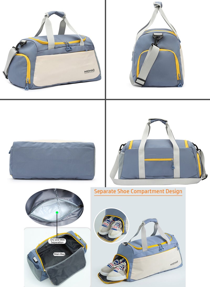 Qiccijoo Qiccijoo Sports Gym Bag Travel Duffel Bag with Shoes Compartment and Wet Pocket for Men Women,50L Large Weekend Overnight Luggage Bag Carry on Bag Yoga Tote Bags(Blue) - Image 4