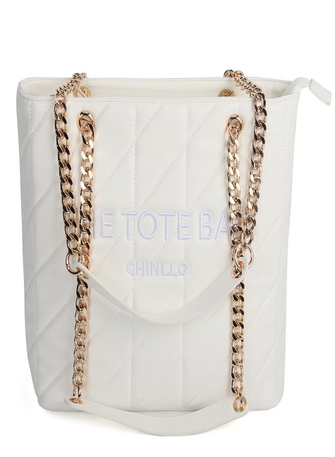 Chinllo Tote Bag for Women, Medium Top Handle Handbags Purse, White-quilted, Medium - Image 1