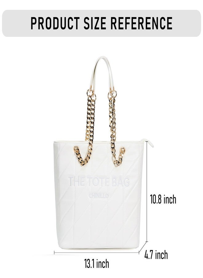 Chinllo Tote Bag for Women, Medium Top Handle Handbags Purse, White-quilted, Medium - Image 3