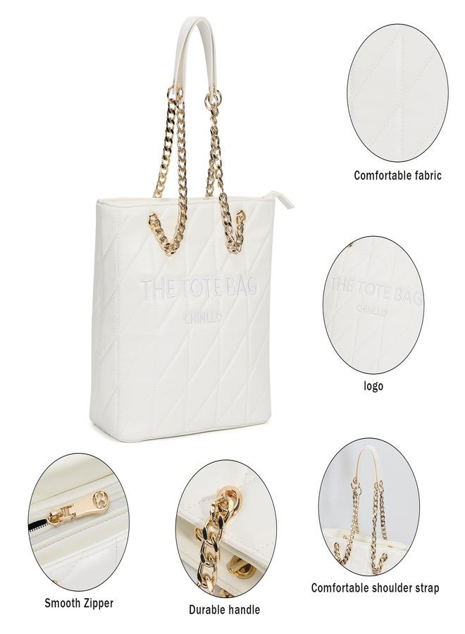 Chinllo Tote Bag for Women, Medium Top Handle Handbags Purse, White-quilted, Medium - Image 4