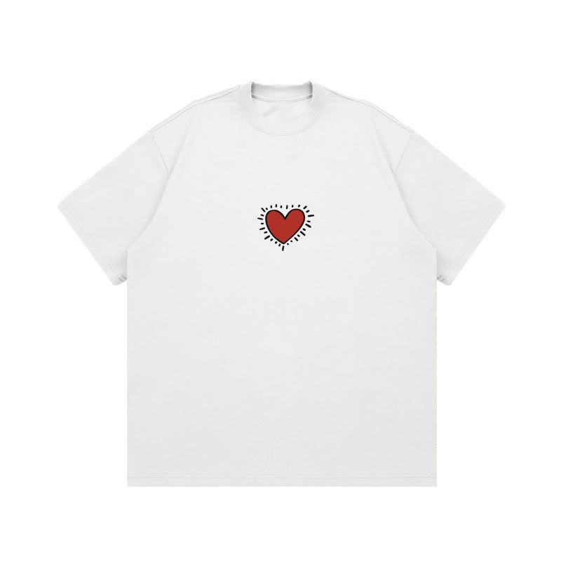 Creative Love Printing Men'S Short-Sleeved Trendy Design Sense Niche Top Loose Crewneck Creative T-Shirt - Image 5