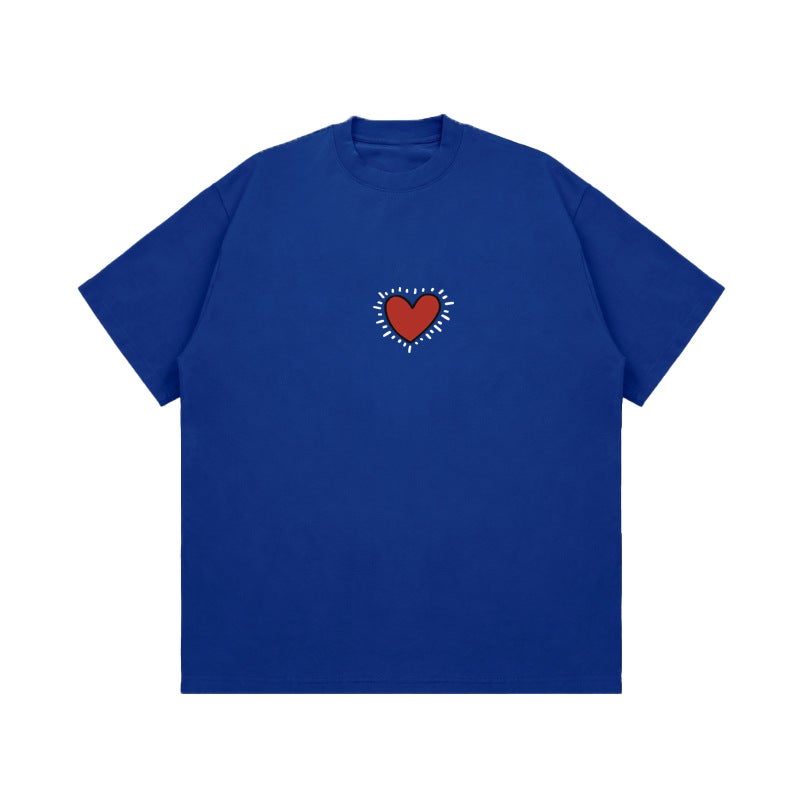 Creative Love Printing Men'S Short-Sleeved Trendy Design Sense Niche Top Loose Crewneck Creative T-Shirt - Image 1