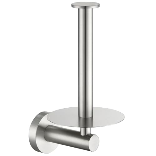 Aomasi Vertical Toilet Paper Holder, Aomasi SUS304 Stainless Steel Toilet Tissue Roll Hanger with Round Plate, Bathroom TP Roll Organizer, Wall Mounted, Brushed Nickel - Image 1