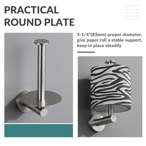 Aomasi Vertical Toilet Paper Holder, Aomasi SUS304 Stainless Steel Toilet Tissue Roll Hanger with Round Plate, Bathroom TP Roll Organizer, Wall Mounted, Brushed Nickel - Image 5