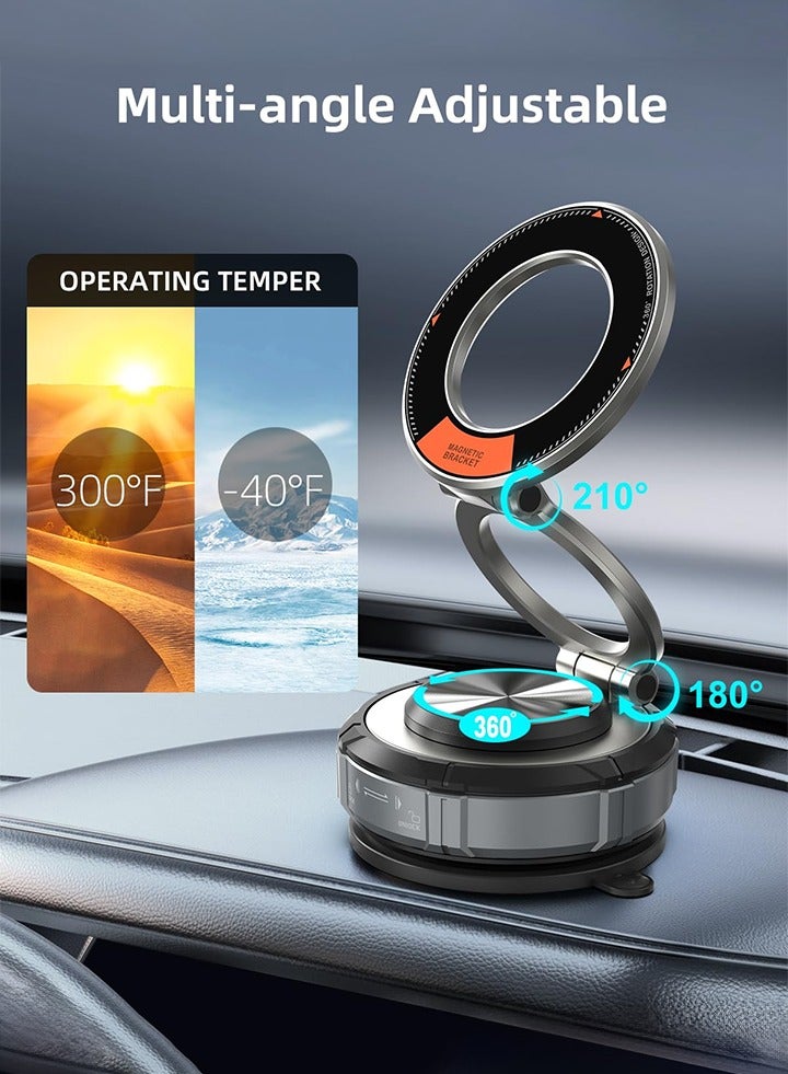 360° Adjustable Vacuum Suction Bracket For MagSafe Car Mount,Zinc Alloy Vacuum Magnetic Phone Holder,Cell Phone Holders For Car/Home/Travel,Suction Car Mount For iPhone 16/15/14/13/12/Android - Image 2