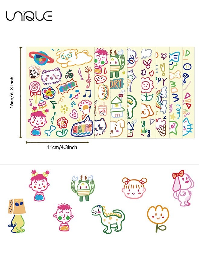 Unique 8PCS Cartoon Color Line Animal Doodle Stickers，Vinyl Waterproof Stickers for Water Bottles Laptop Phone Computer Guitar, Gifts for Teens, Girls, Fans - Image 2
