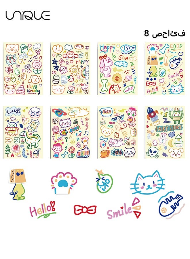Unique 8PCS Cartoon Color Line Animal Doodle Stickers，Vinyl Waterproof Stickers for Water Bottles Laptop Phone Computer Guitar, Gifts for Teens, Girls, Fans - Image 1