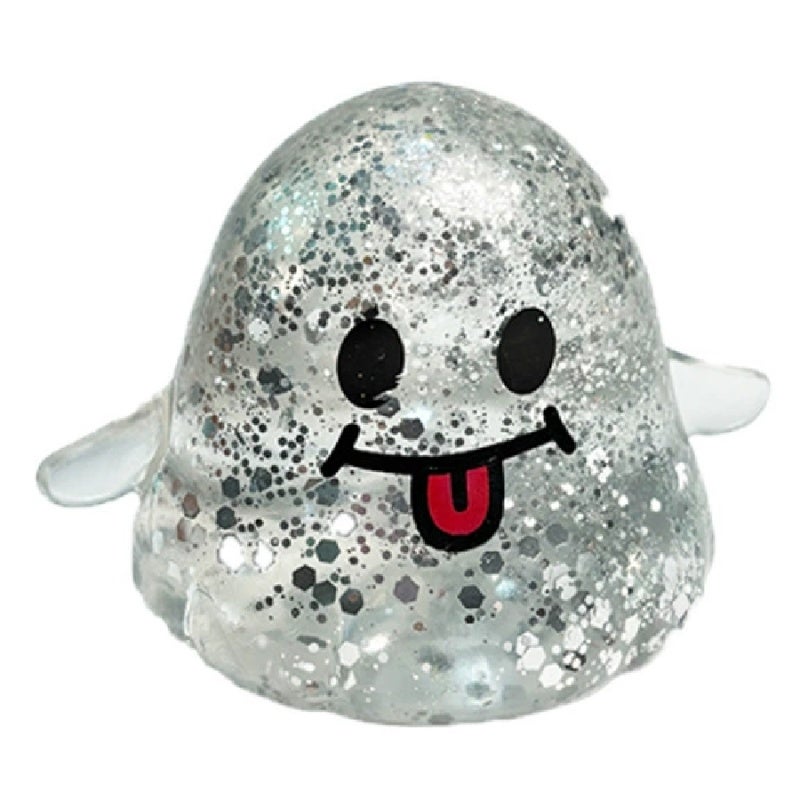 Ghost Stress Ball 8.5x6.5x7cm Slow Rise Squishy - Silver Sequin Anxiety Relief Toy for Home Office Travel - Image 1