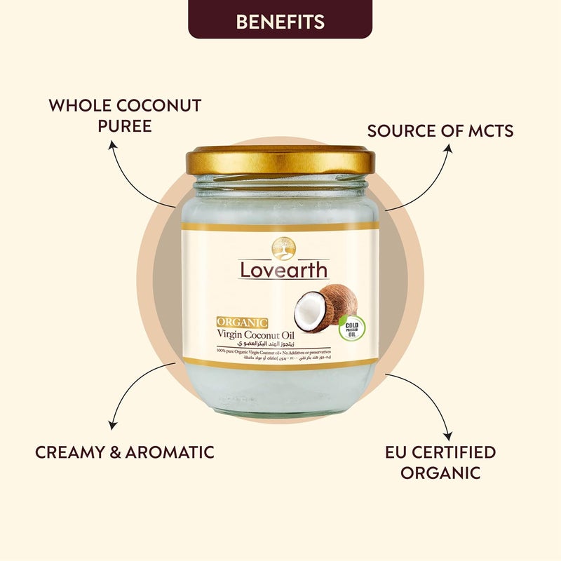 Lovearth Organic Virgin Coconut Oil 200ml | Cold Pressed & Unrefined | 100% Pure Natural Oil for Cooking, Skin & Hair | Keto, Vegan & Gluten Free - Image 2