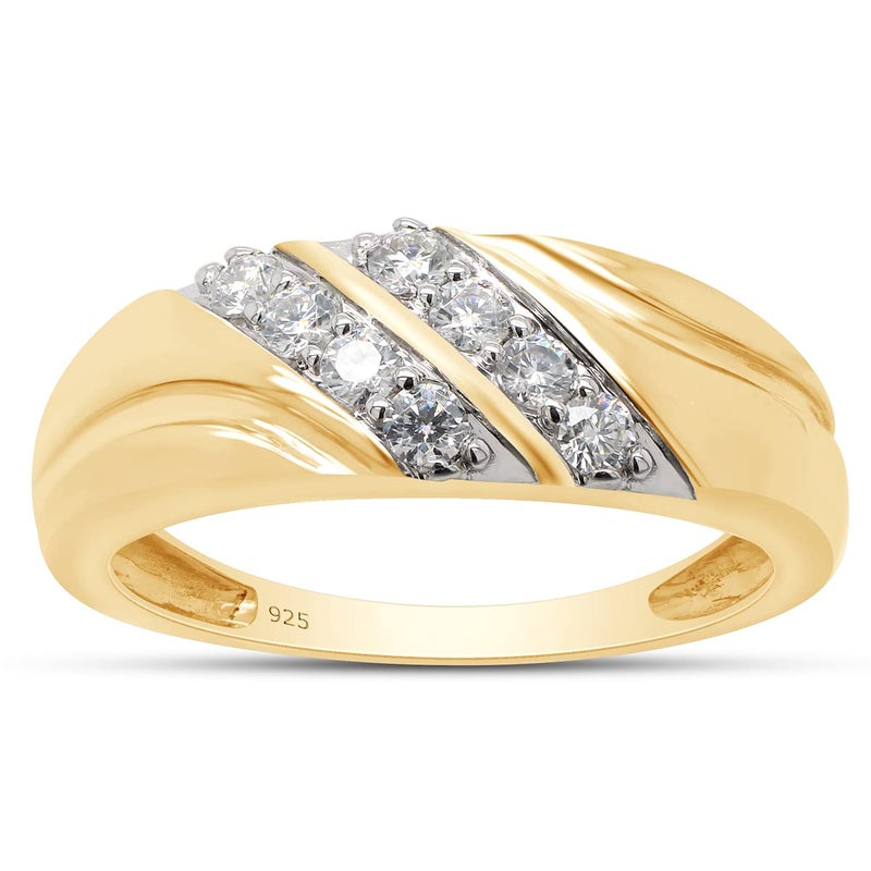 SAVEARTH DIAMONDS Men's Wedding Band Ring Round Cut Lab Created Moissanite Anniversary or Engagement Ring in 14K Yellow Gold Plated 925 Sterling Silver Jewelry Gift for Him, Size 10 - Image 1