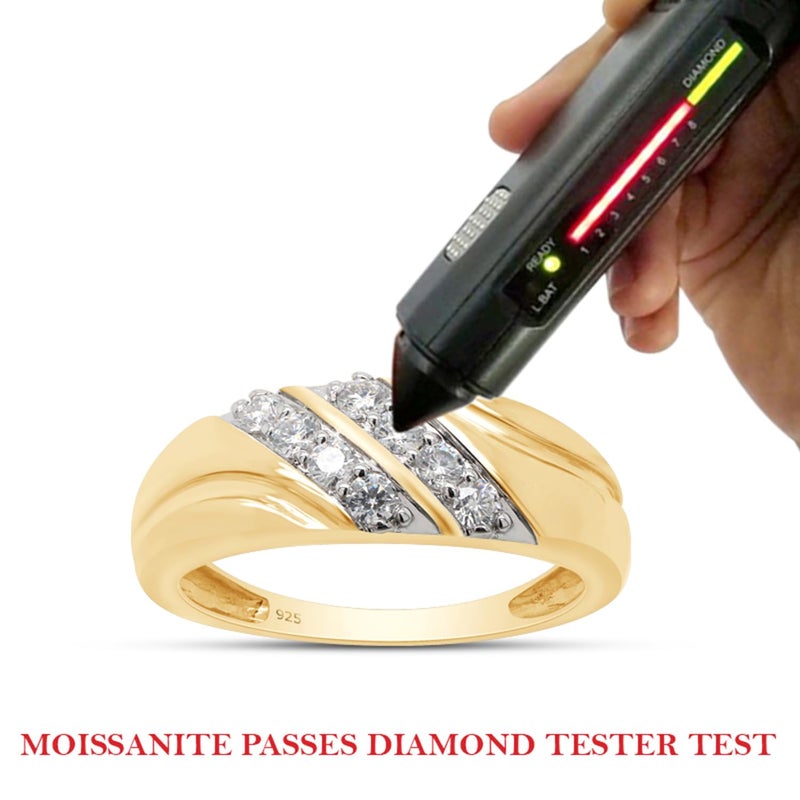 SAVEARTH DIAMONDS Men's Wedding Band Ring Round Cut Lab Created Moissanite Anniversary or Engagement Ring in 14K Yellow Gold Plated 925 Sterling Silver Jewelry Gift for Him, Size 10 - Image 5