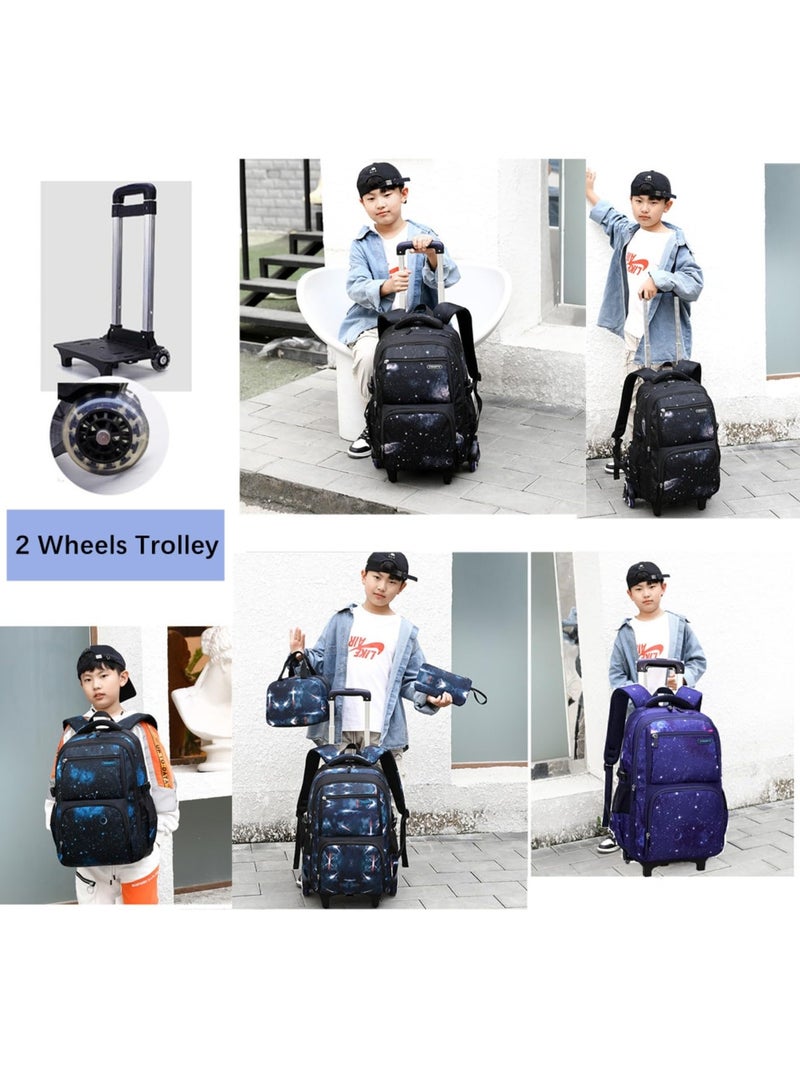 ZIRANYU حقيبة ظهر بعجلات للأولاد، حقيبة ظهر بعجلات للأطفال، مناسبة للأولاد، حقيبة عربة، حقيبة مدرسية بعجلات مع حقيبة غداء، حقيبة قرطاسية (أزرق) - Image 2