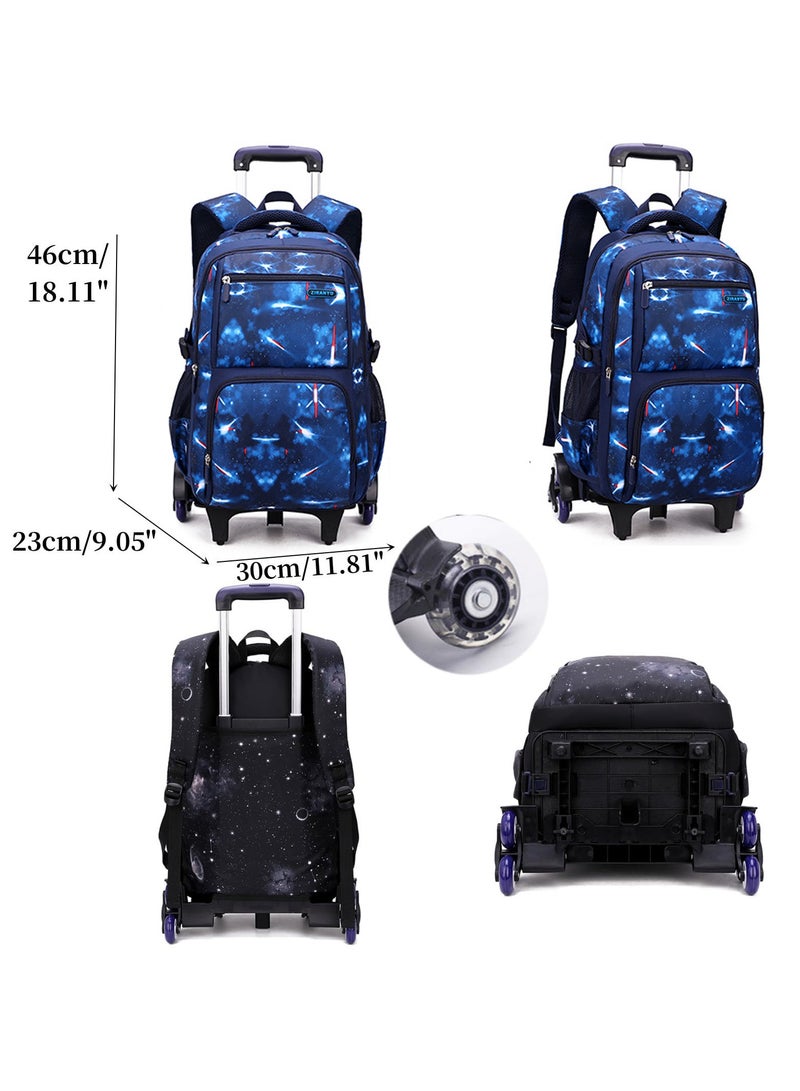 ZIRANYU حقيبة ظهر بعجلات للأولاد، حقيبة ظهر بعجلات للأطفال، مناسبة للأولاد، حقيبة عربة، حقيبة مدرسية بعجلات مع حقيبة غداء، حقيبة قرطاسية (أزرق) - Image 3