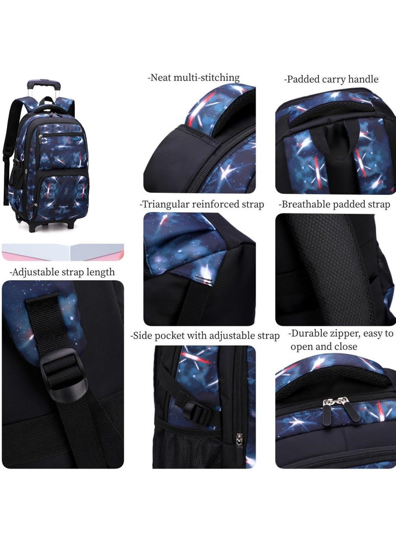 ZIRANYU حقيبة ظهر بعجلات للأولاد، حقيبة ظهر بعجلات للأطفال، مناسبة للأولاد، حقيبة عربة، حقيبة مدرسية بعجلات مع حقيبة غداء، حقيبة قرطاسية (أزرق) - Image 5