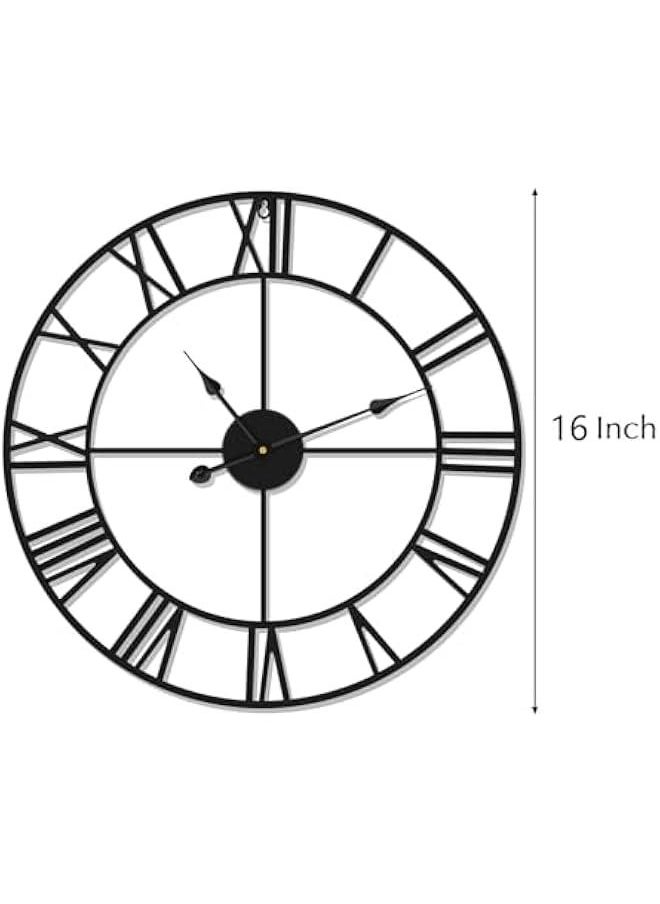 HOOKOR Durku Large Wall Clock Metal Retro Roman Numeral Clock, 16 inch Modern Round Wall Clocks Almost Silent, Easy to Read for Living Room/Home/Kitchen/Bedroom/Office/School Decor  - Image 2