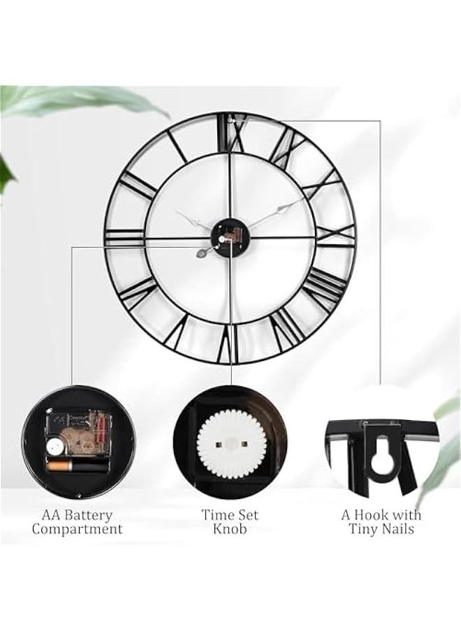 HOOKOR Durku Large Wall Clock Metal Retro Roman Numeral Clock, 16 inch Modern Round Wall Clocks Almost Silent, Easy to Read for Living Room/Home/Kitchen/Bedroom/Office/School Decor  - Image 5