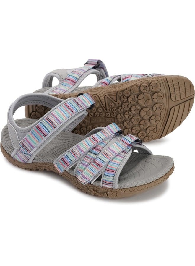 WHITIN Women's Hiking Sandals with Arch Support Walking Size 10 Cushion Sport Adjustable Hooks Resistant Outdoor Waterproof GreyMulti 40 - Image 2
