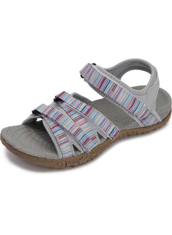 WHITIN Women's Hiking Sandals with Arch Support Walking Size 10 Cushion Sport Adjustable Hooks Resistant Outdoor Waterproof GreyMulti 40 - Image 1