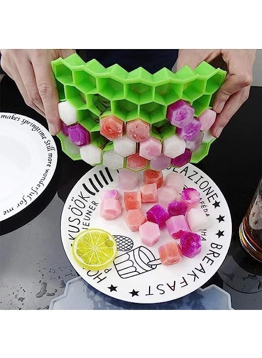 PH BROTHER Honeycomb Design Ice Cube Tray Flexible 37 Cavity Ice Cube Tray Moulds Stackable Flexible Twist Moulds for Freezer Chilled Drinks Honeycomb Ice Tray Pack of 2