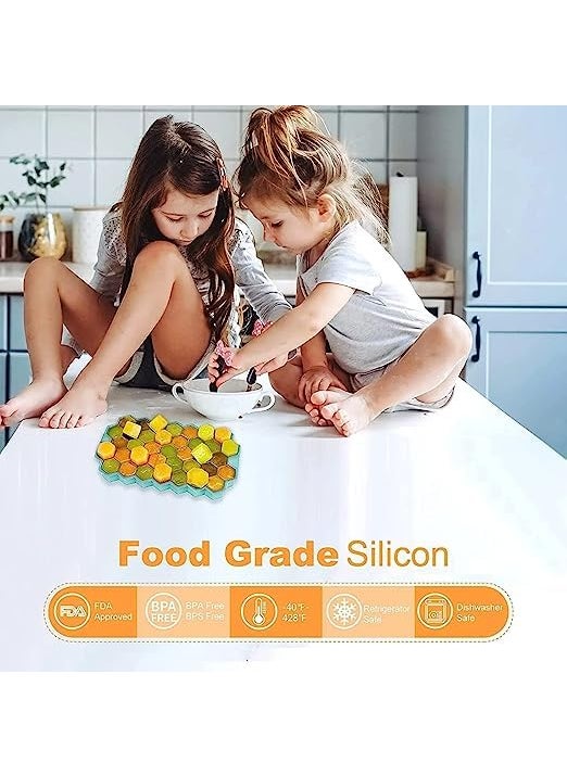 PH BROTHER Honeycomb Design Ice Cube Tray Flexible 37 Cavity Ice Cube Tray Moulds Stackable Flexible Twist Moulds for Freezer Chilled Drinks Honeycomb Ice Tray Pack of 2