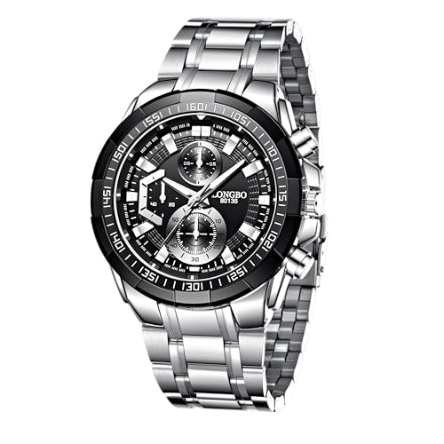 LONGBO Analog Business Casual Stainless Steel Decorative Subdials Watch for Men (Black Dial Silver Colored Strap) - Image 1