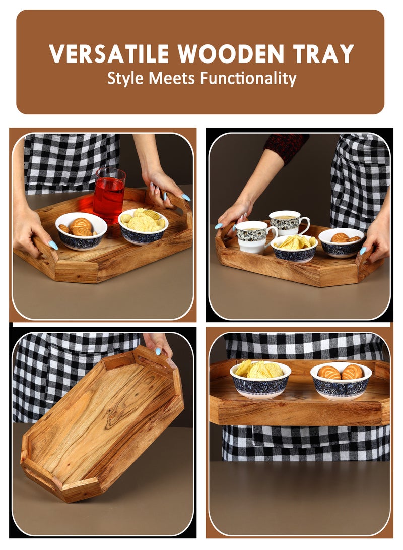 AURIO Premium Handcrafted Acacia Wood Serving Tray – Perfect for Breakfast, Tea, Cheese, or Elegant Home Décor 25.4 x 3.81 x 38.1 cm - Image 2