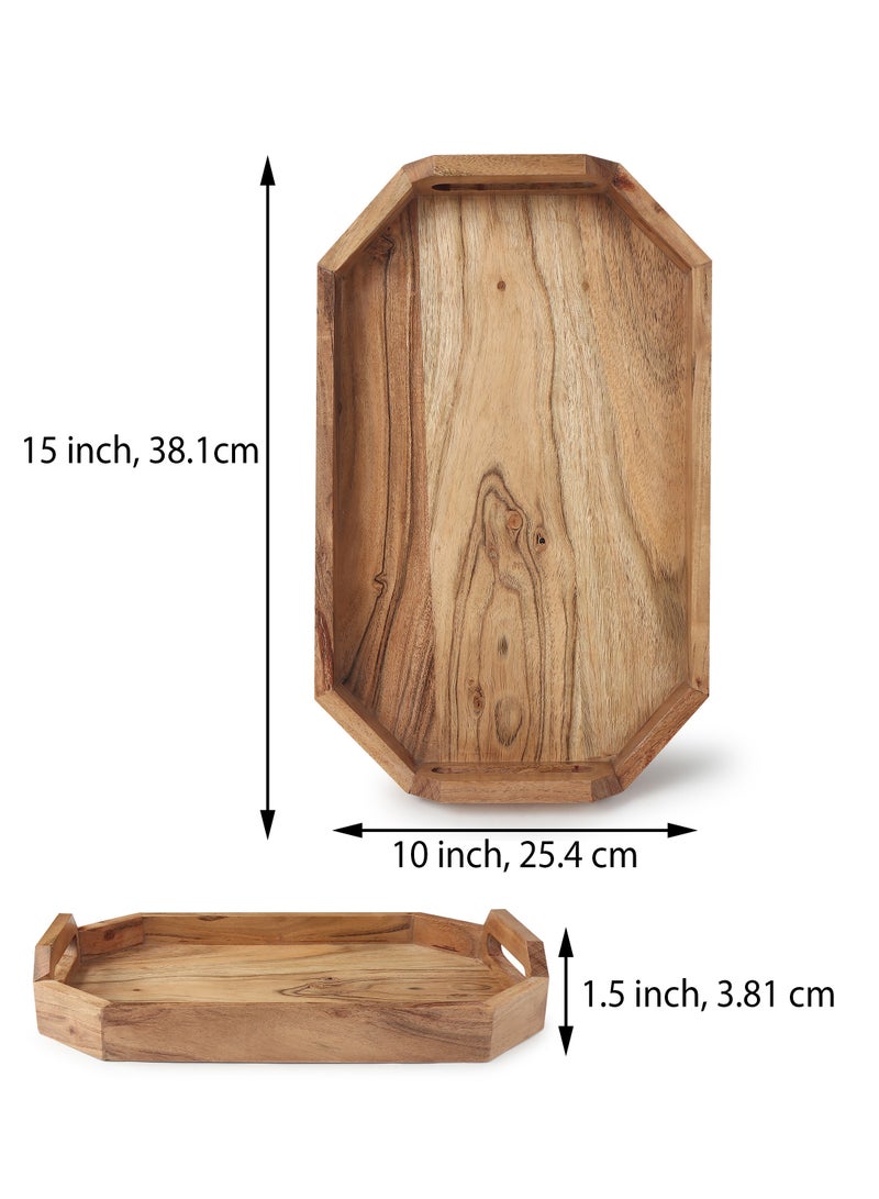AURIO Premium Handcrafted Acacia Wood Serving Tray – Perfect for Breakfast, Tea, Cheese, or Elegant Home Décor 25.4 x 3.81 x 38.1 cm - Image 3