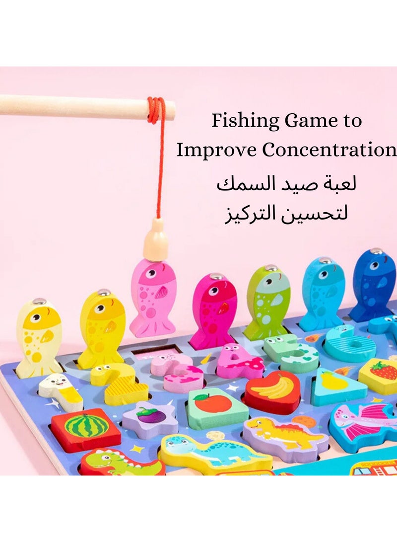 لوحة متعددة الوظائف ألعاب مونتيسوري التعليمية أرقام الصيد ولوحة مطابقة الشكل ديناصور خشبي مشغول - Image 4