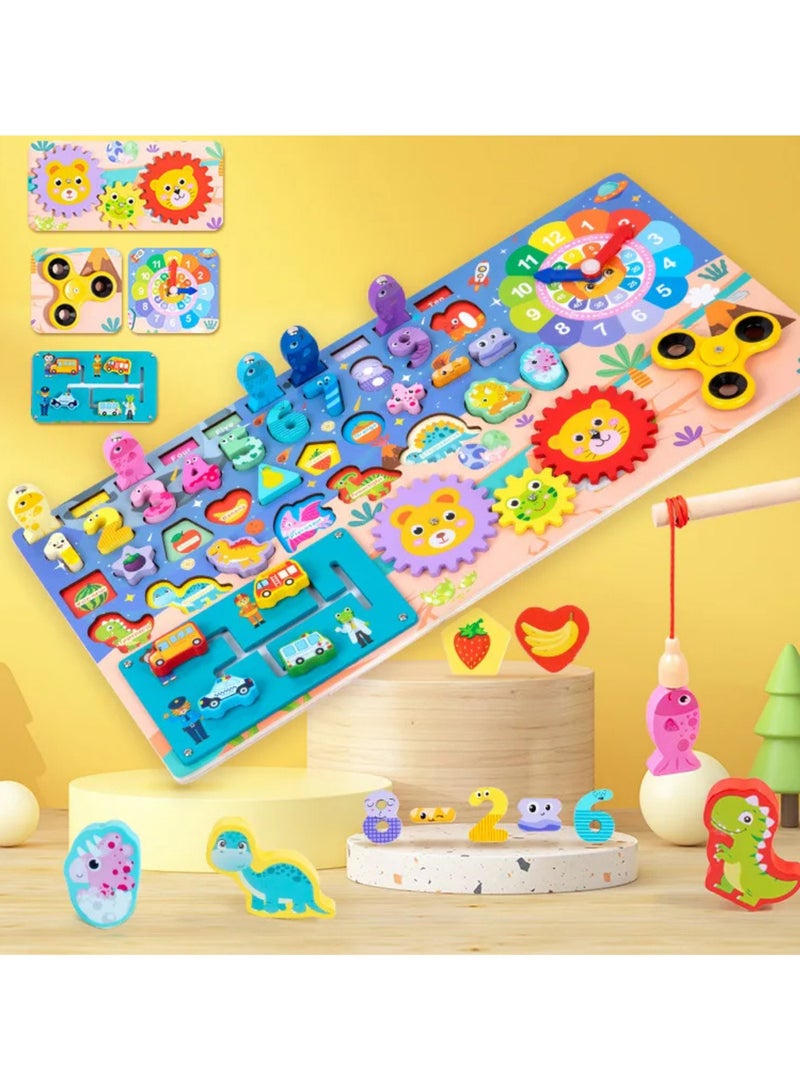 لوحة متعددة الوظائف ألعاب مونتيسوري التعليمية أرقام الصيد ولوحة مطابقة الشكل ديناصور خشبي مشغول - Image 5