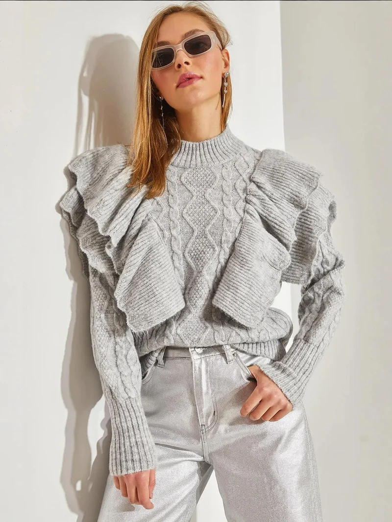 Bianco Lucci LUCCI Textured Knitwear Sweater with Half Turtleneck