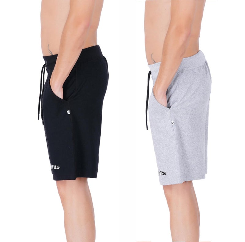 hotfits Men's Casual Black & Grey Cotton Regular Shorts, Workout Shorts, Elastic Waist Running Shorts with Pockets Flame Printed Pack of 2 - L - Image 3