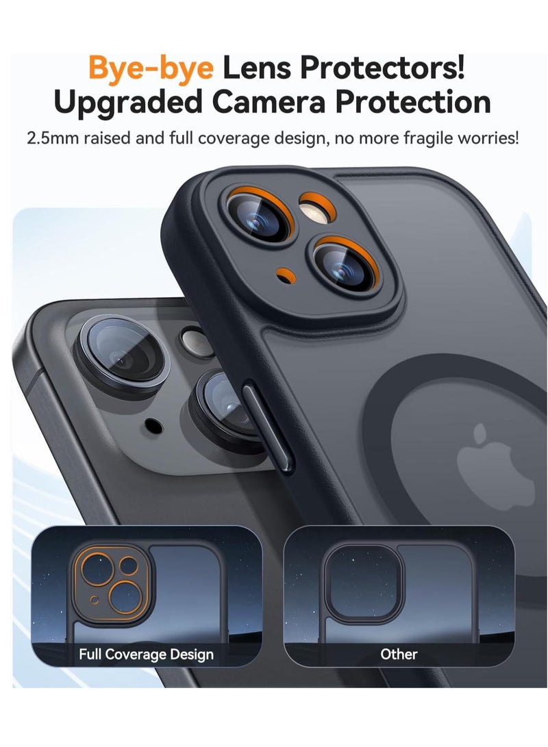 ESCASE Magnetic Cover for iPhone 15 6.1 Inch, MagSafe Compatible, Full Camera Protection, Translucent Matte Slim Protective Shockproof Case, Black - Image 3
