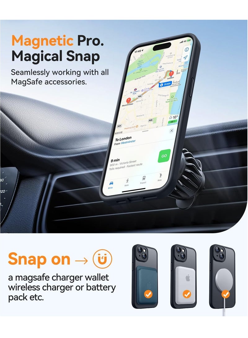 ESCASE Magnetic Cover for iPhone 15 6.1 Inch, MagSafe Compatible, Full Camera Protection, Translucent Matte Slim Protective Shockproof Case, Black - Image 4