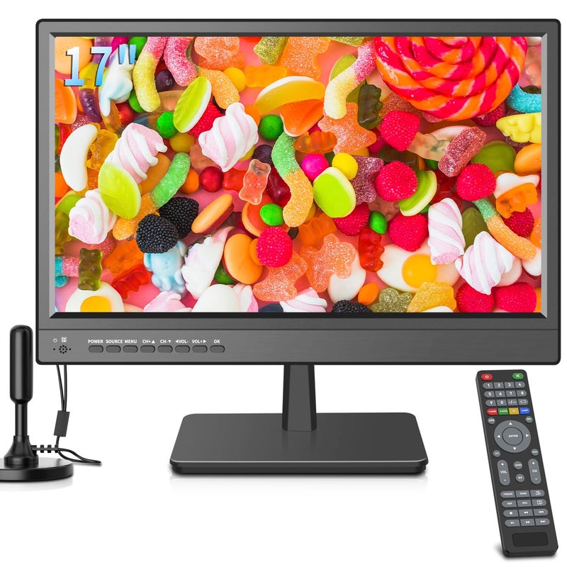 othoig 17 inch TV,Small HD Widescreen LED with Antenna,Digital ATSC Tuner-Free HD Local Channels,HDMI VGA USB Port,12 Volt Charger Cable/AC Power TV for Camping,Caravan and Kitchen - Image 1