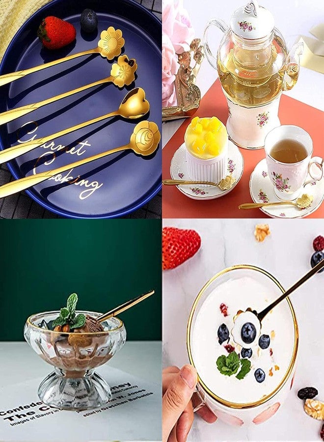 VISMII Golden Spoons, Coffee Spoon, Flower Teaspoons, Desserts Spoons, Stainless Steel Reusable Tea Scoops, Spoon Set for Kitchen, Dessert House, Cafe (Pack of 4) - Image 4