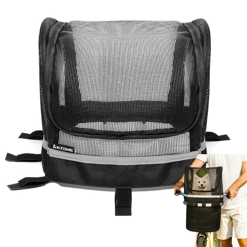 ANZOME Dog Bike Basket Cover, Breathable Mesh Pet Carrier Cover for Small Pets, Secure Velcro Straps, Reflective Safety Strip, Easy Install for Bicycle Front Basket 12.9â€LÃ—8.6â€W (Basket Not Included) - Image 1