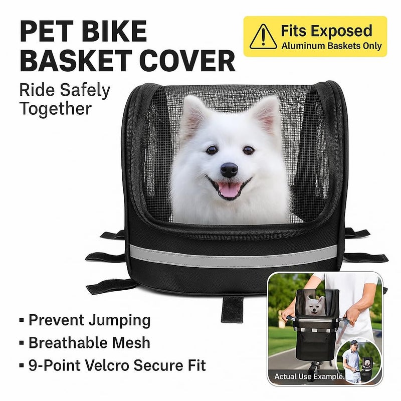 ANZOME Dog Bike Basket Cover, Breathable Mesh Pet Carrier Cover for Small Pets, Secure Velcro Straps, Reflective Safety Strip, Easy Install for Bicycle Front Basket 12.9â€LÃ—8.6â€W (Basket Not Included) - Image 2
