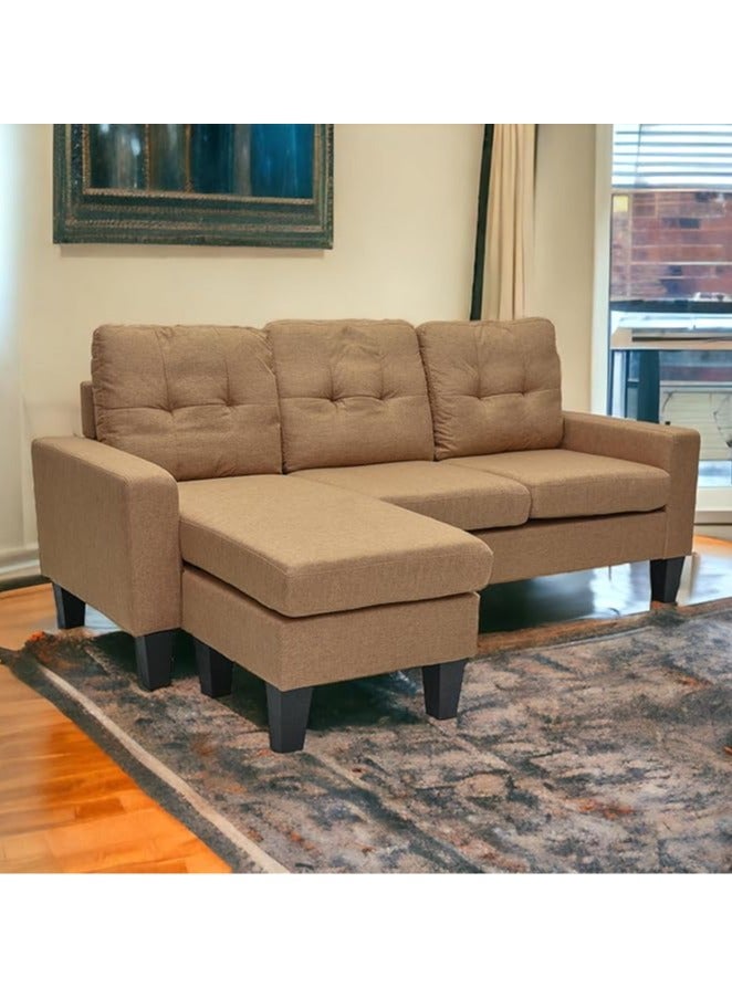 Multi Home Furniture Light Brown Fabric Sofa Cum Bed 3 Seater – Convertible L-Shape Sofa with Ottoman – Modern Living Room Couch for Small Spaces - Image 1