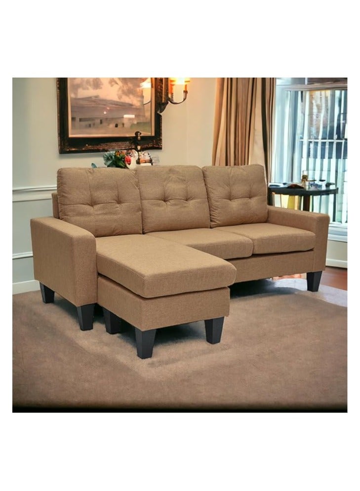 Multi Home Furniture Light Brown Fabric Sofa Cum Bed 3 Seater – Convertible L-Shape Sofa with Ottoman – Modern Living Room Couch for Small Spaces - Image 2