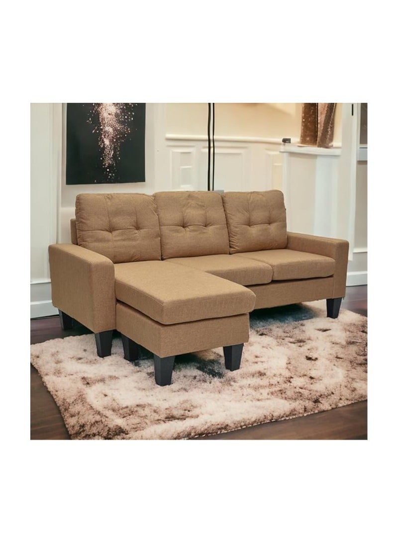 Multi Home Furniture Light Brown Fabric Sofa Cum Bed 3 Seater – Convertible L-Shape Sofa with Ottoman – Modern Living Room Couch for Small Spaces - Image 3