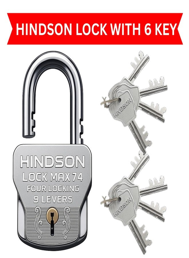 Hindson Heavy Duty Padlock Set, Chrome Finish, Hardened Steel, 4 Locking Technology, 9 Lever Lock System, 2 Locks with 8 Common Keys, 610g, for Home Security, Gate and Shutter - Image 5