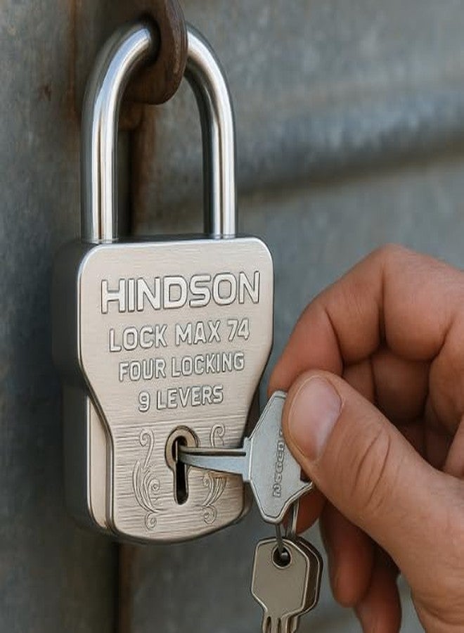 Hindson Heavy Duty Padlock Set, Chrome Finish, Hardened Steel, 4 Locking Technology, 9 Lever Lock System, 2 Locks with 8 Common Keys, 610g, for Home Security, Gate and Shutter - Image 2