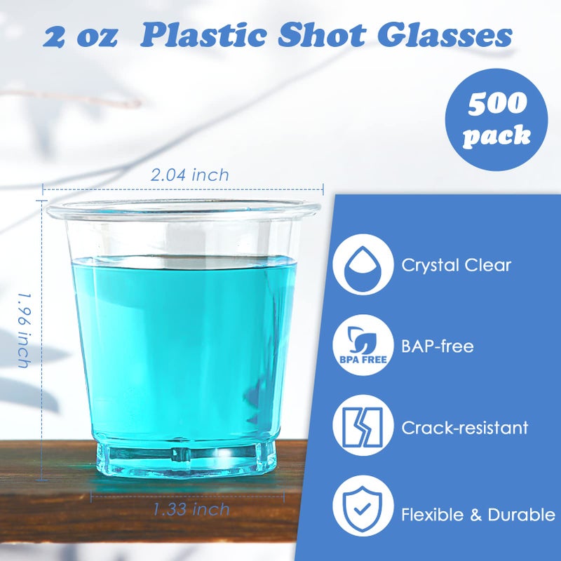 Lilymicky Lilymicky 500 PACK 2 oz Plastic Shot Glasses  2 Ounce Clear Disposable Party Cups for Vodka  Whiskey  Tequila  Mini Plastic Containers for Sauce  and Sample Tasting - Image 2
