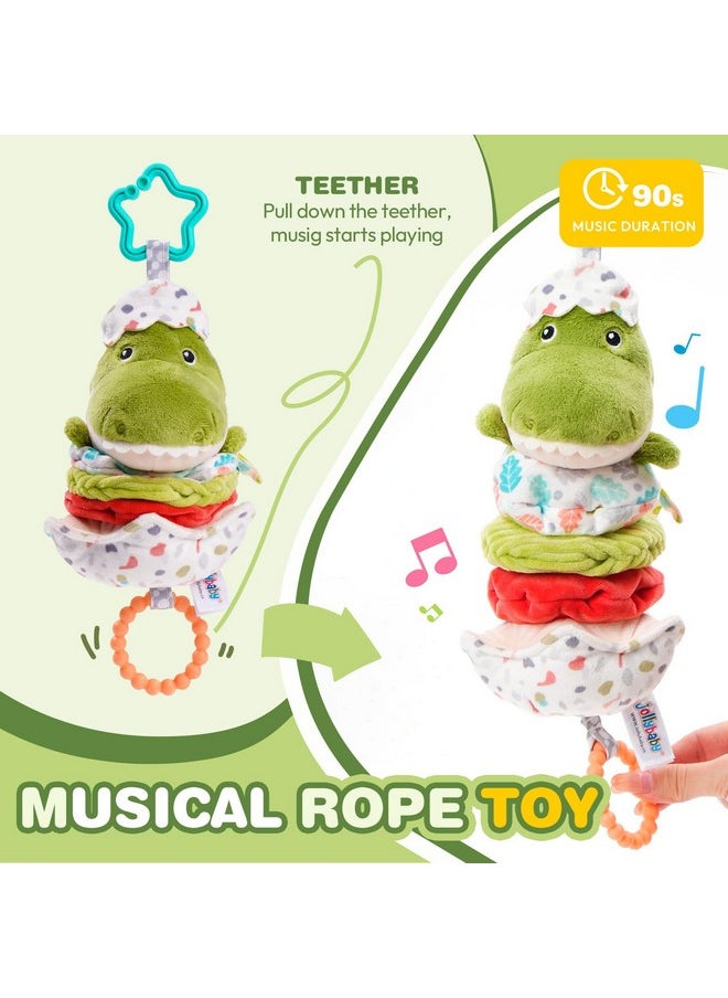 Jollybaby Jollybaby Baby Musical Pull String Hanging Toy for Stroller Car Seat Crib Play Gym, Plush Stuffed Dinasour Toy for Carseat with Music Teether Crinkle Paper, Sensory Toy for 0-6-12-18 Months Baby Gift  - Image 3