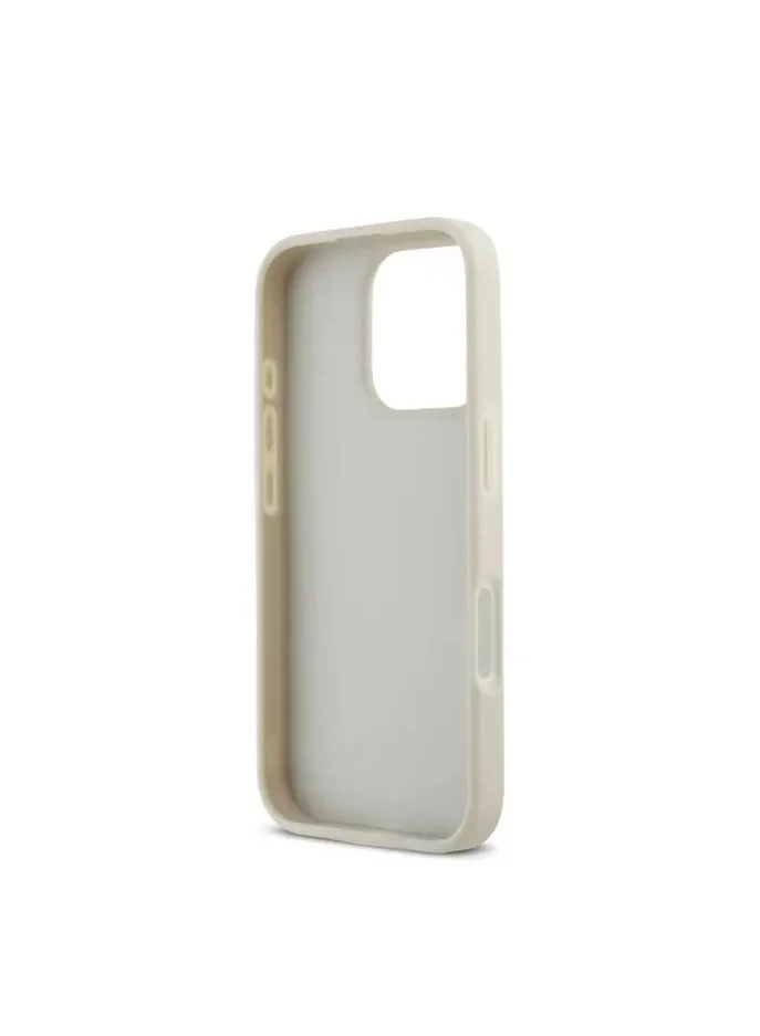 Karl Lagerfeld Saffiano Leather Hard Case with Elongated Metal Logo for iPhone 16 Pro / Drop Protection / Slim Profile - Beige