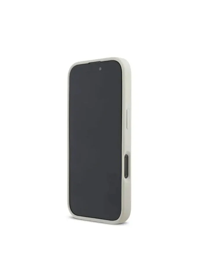 Karl Lagerfeld Saffiano Leather Hard Case with Elongated Metal Logo for iPhone 16 Pro / Drop Protection / Slim Profile - Beige