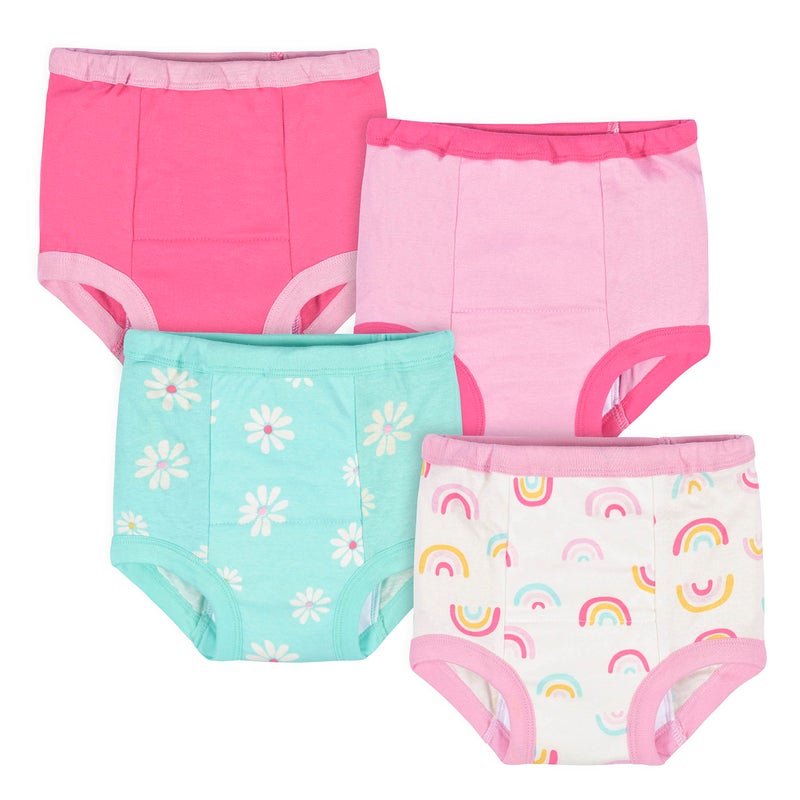 Gerber Baby Girls Infant Toddler 4 Pack Potty Training Pants Underwear Rainbow Turquoise and Pink 2T - Image 1